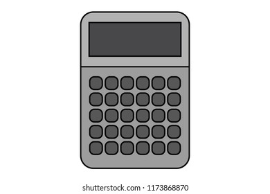Gray calculator on white background.