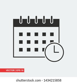 Gray calendar icon on white background, vector illustration