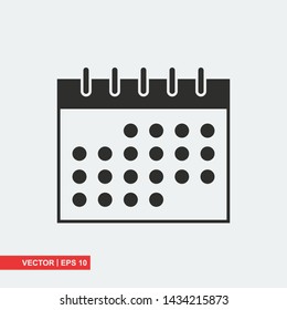 Gray calendar icon on white background, vector illustration