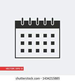 Gray calendar icon on white background, vector illustration