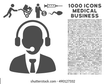 Gray Call Center icon with 1000 medical business vector design elements. Set style is flat symbols, gray color, white background.