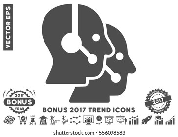 Gray Call Center Operators pictogram with bonus 2017 year trend symbols. Vector illustration style is flat iconic symbols, white background.