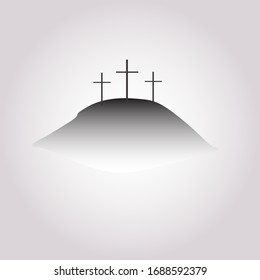 Gray Calvary icon with three crosses on light background. Vector illustration. Calvary sign in flat design.