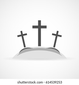 Gray Calvary icon with three crosses on light background. Vector illustration. Calvary sign in flat design.
