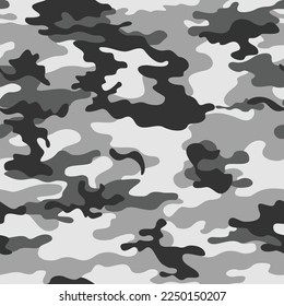 Gray camo pattern, army background, disguise vector seamless pattern, gray white design.