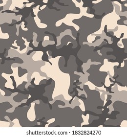 Gray camouflage military pattern trendy vector background for printing clothes, fabric.