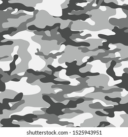 Gray camouflage print vector seamless pattern.