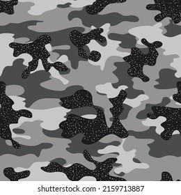 Gray camouflage seamless pattern, vector illustration for clothing, fabric print.