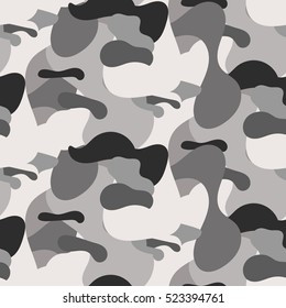Gray camouflage seamless vector pattern. Soldier uniform grayscale pattern.