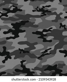 Gray camouflage texture with pattern, endless dark background. EPS