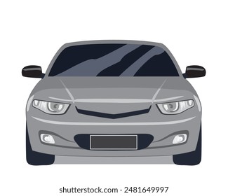 Gray Car front view, vector illustration isolated on white background, eps