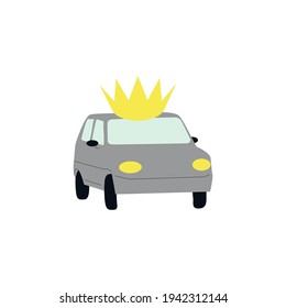 Gray car in golden crown. Isolated on white background. Stock vector illustration.