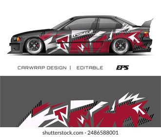 Gray car with red and white wrap design perfect for automotive advertising, car rental companies, and vehicle branding campaigns.