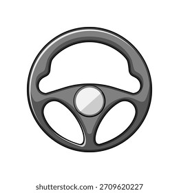 Gray car steering wheel graphic representing mobility, control, and transportation, depicting a common vehicle interior component for driving and navigation