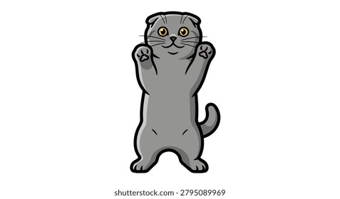 Gray cartoon cat standing on hind legs