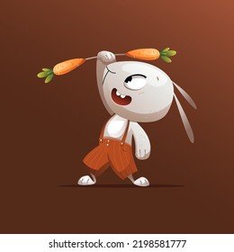 Gray cartoon character rabbit does sports vector illustration