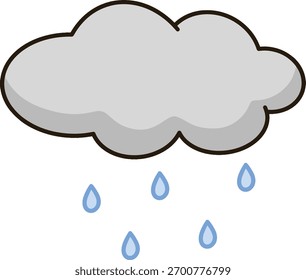 Gray cartoon cloud with raindrops on it