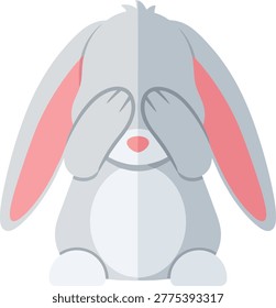 A gray cartoon rabbit covering face