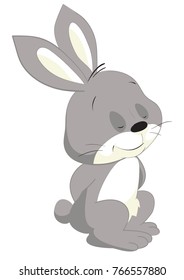Gray cartoon rabbit standing with closed eyes, cute, bunny, animal, illustration, baby