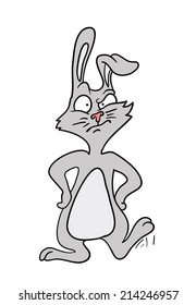 gray cartoon rabbit, vector illustration