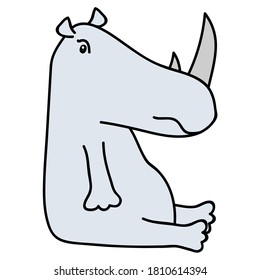 Gray cartoon rhino. The rhino is very serious