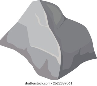 Roca de dibujos animados gris con grietas y que se asemeja a un pico de montaña, aislado contra un fondo blanco, perfecto para materiales educativos o proyectos temáticos de la naturaleza