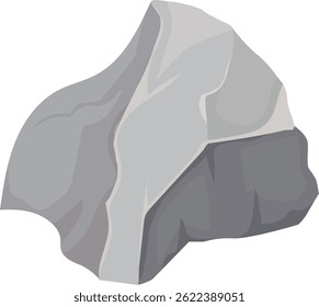 Gray cartoon rock featuring a sharp edge pointing upward, isolated against a white background, symbolizing elements of geology, mining, and natural resource exploration
