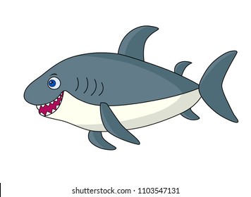Gray cartoon shark.Isolated image on white background.Cute marine vector illustration for kids.Ocean predator.