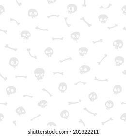 Gray Cartoon Skulls on White Background Seamless Pattern. Editable pattern in swatches.