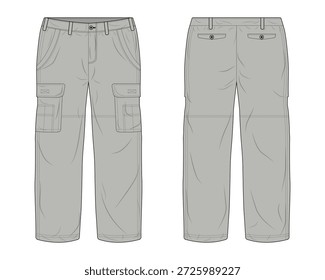 Pantalones de carga casual gris vista frontal y trasera de la Plantilla