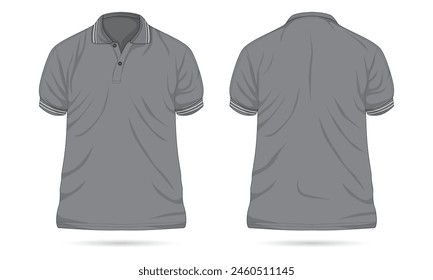 Gray casual polo shirt template front and back view