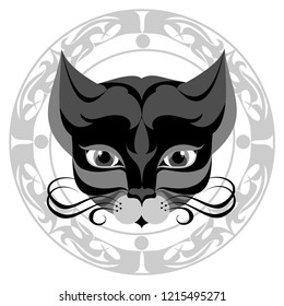 Gray cat art pattern for tattoo or t-shirt print