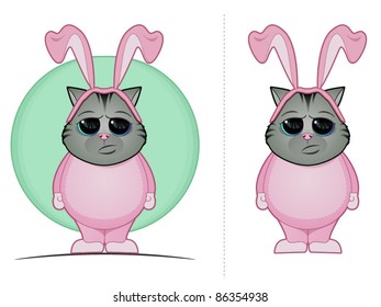 Gray Cat in a Bunny Costume