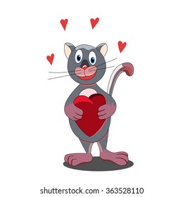 gray cat with a burgundy heart