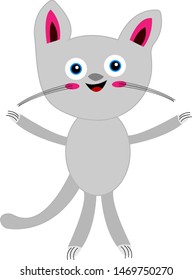 gray cat cartoon character for design on a white background cute and funny pets concept