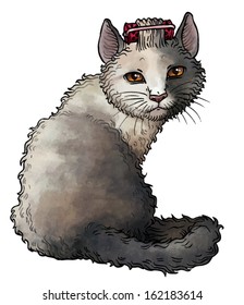 gray cat with curler vector 