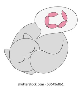 Gray cat dreaming on a white background. Vector illustration