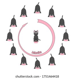 The gray cat is eating from a pink bowl. Sprites of the cat that is eating from a bowl.