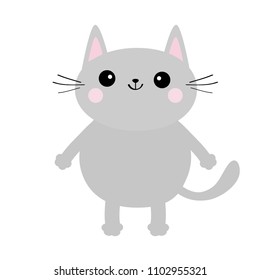 Gray cat face silhouette. Cute cartoon kitty character. Kawaii animal. Funny baby kitten with eyes, mustaches, hands paw print. Love Greeting card. Flat design. White background Isolated. Vector