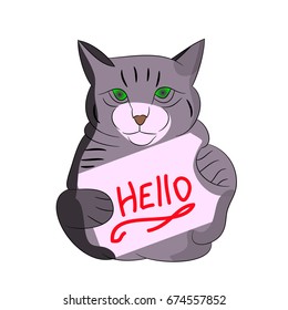 Gray cat with frame, cartoon on white background.vector