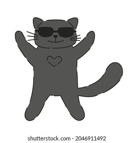 Gray cat with glasses sticker. The cat is tanning. Vector simple illustration.