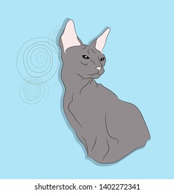 gray cat with green eyes sitting in the room, vector.