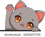 Gray Cat Happy Kitten Peeking Cat Kitty Cartoon Head Animal Vector
