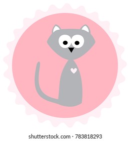 Gray Cat with Heart Valentine's Day Vector Art Icon