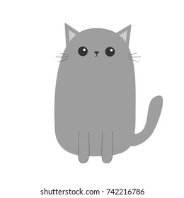 Gray cat kitten. Cute cartoon kitty character. Kawaii animal. Funny face with eyes, mustaches, nose, ears. Love Greeting card. Flat design. White background Isolated. Vector illustration