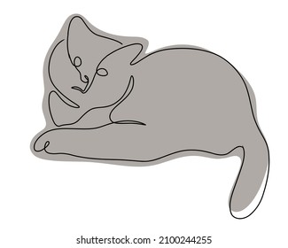 Gray cat lies in Doodle style isolated on a white background. Vector illustration.