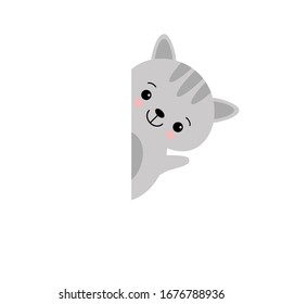 Gray cat looking. Cute cartoon funny character. Kawaii animal. Greeting card. Flat design style White background Isolated Vector illustration