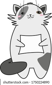 
gray cat with a piece of paper