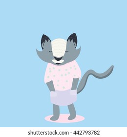 Gray cat in pink clothes