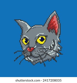 gray cat pixel art style